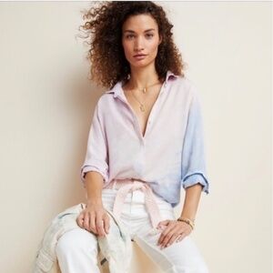 Anthropologie Cloth & Stone Dip Dye Blue Pink Button Down shirt Sz M